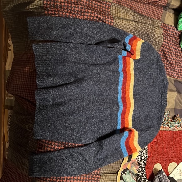 Abercrombie & Fitch Blue Sweater w/ Yellow, Orange, and Red Color Bands - Picture 3 of 4